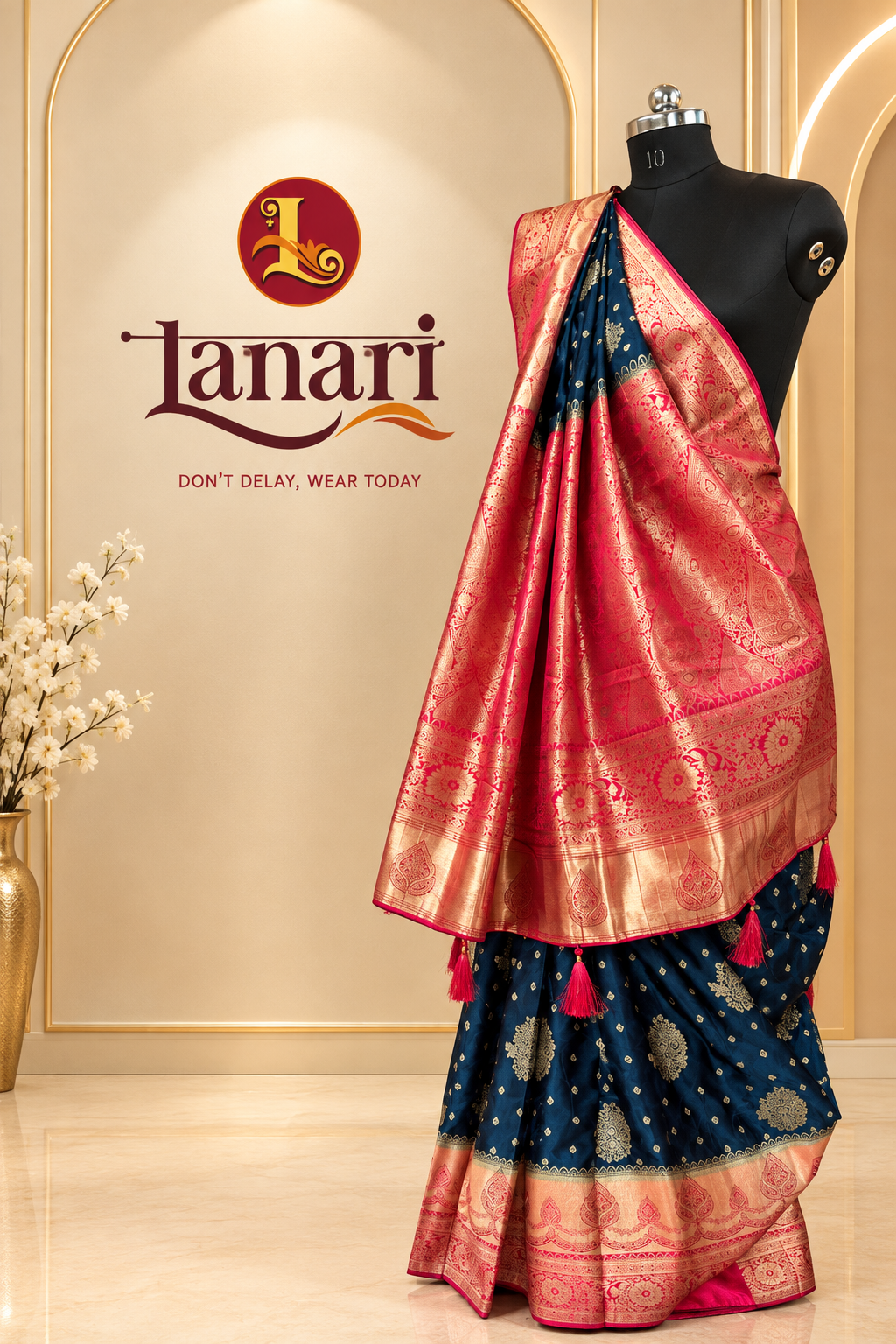 Premium Flower Gajji Satin Saree with Rich Zari Border