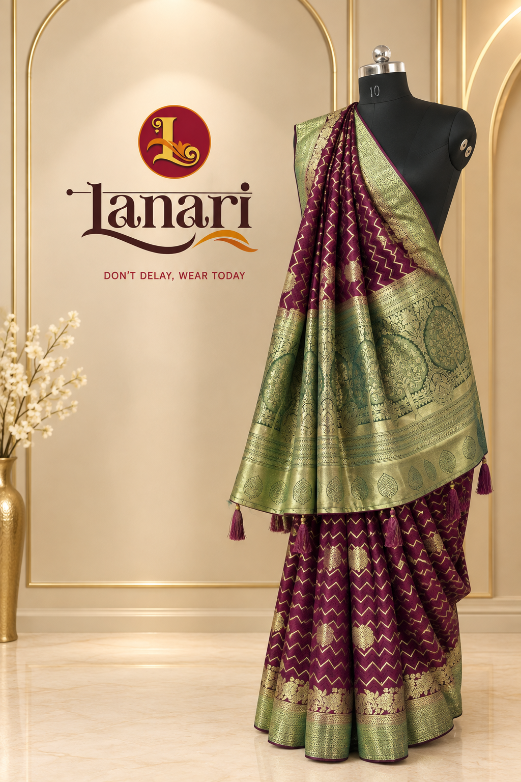 Zigzag Pattern Satin Saree with Traditional Rich Border