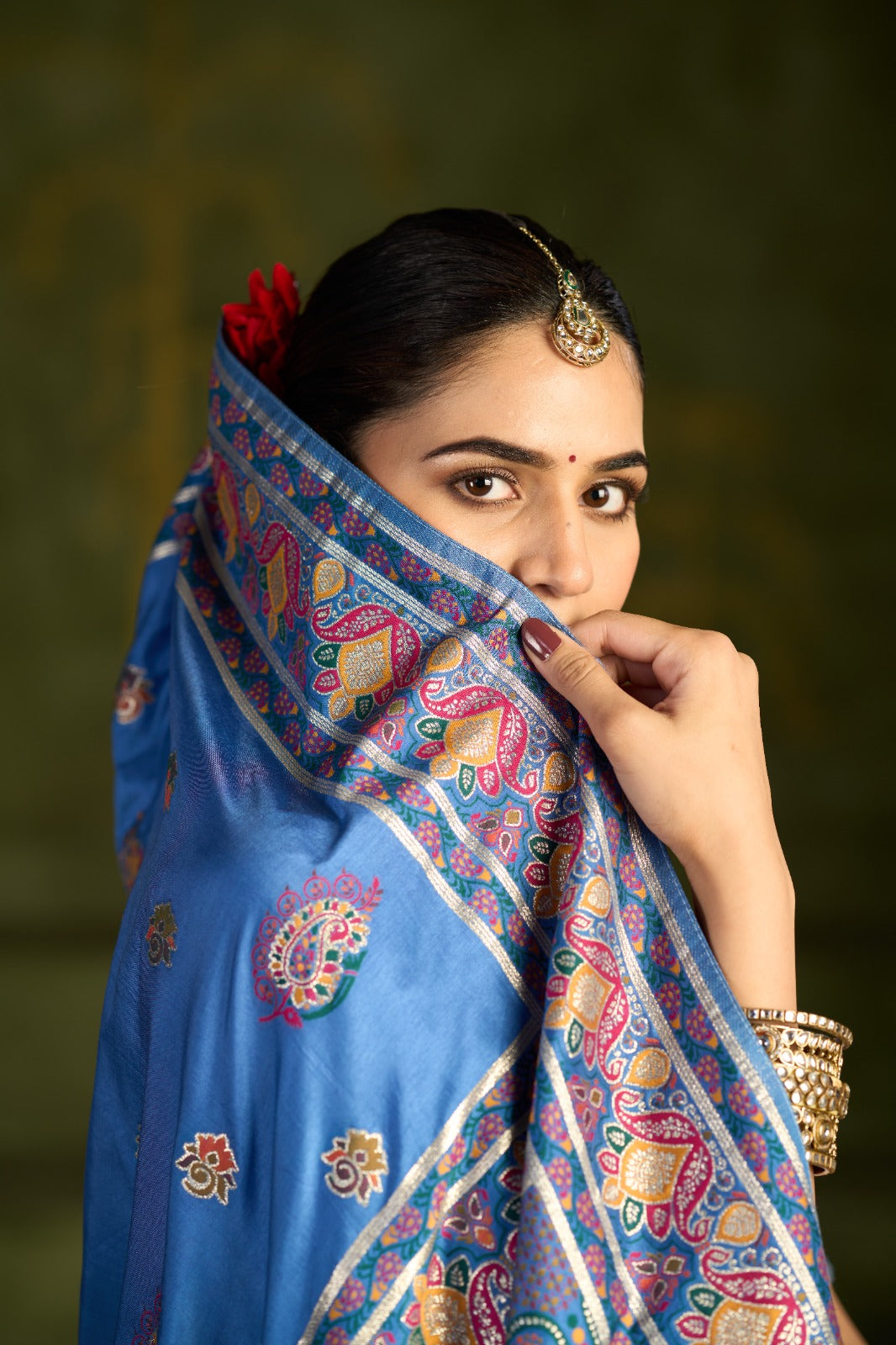 Elegant Royal Blue Traditional Printed Saree with Ornate Border